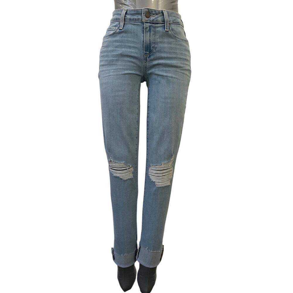 Paige Skyline Ankle Peg Skinny Jeans Womens 25 Blue Distressed Ripped Denim